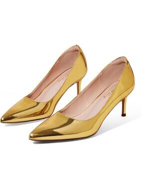 Women's Gold Tang Kitten Heel Pumps 2.4 Inch Pointed Toe Sexy Dressy Shoes